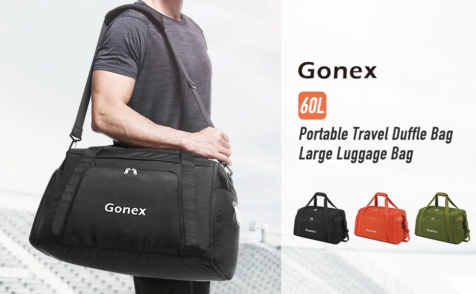 GONEX 60L портативная дорожная сумка для путешествий, вместительная сумка для багажа, удобная сумка на плечо для путешествий, выходных, отдыха, молодежного стиля