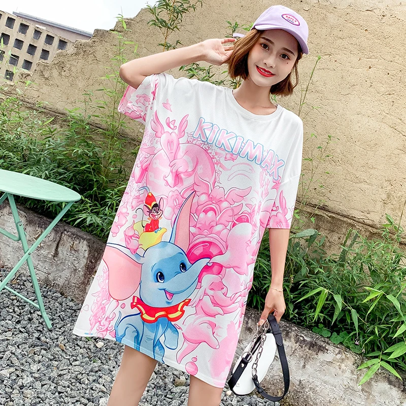 

Mr.nut elephant print female short-sleeved loose large size summer 2019 new long section dress women