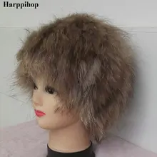 Harppihop МЕХ БЕСПЛАТНАЯ ДОСТАВКА, 2017 Зима 100% Подлинная Меховая Шапка, настоящее Енот Меховая Шапка, на складе