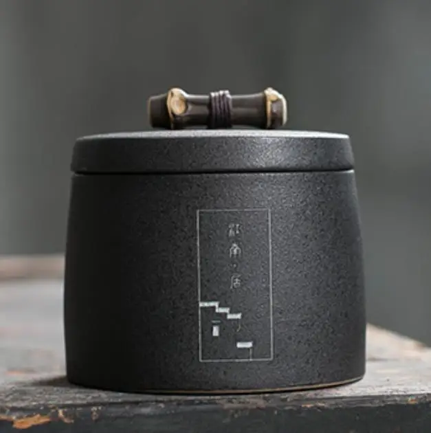 Антикварная Керамика ручной работы, герметичная чайная банка, портативная Чайная Коробка для хранения, креативная чайная коробка, домашний Кухонный Контейнер, аксессуары для чая - Цвет: Black Handle