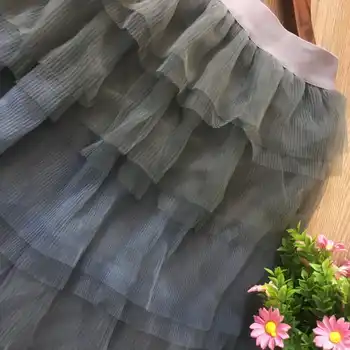 SETWIGG Super Fashion Gradient Blue Tiered Mesh A-line Long Spring Skirts Waist Band Sweet Puff Layered Tulle Calf Summer Skirt