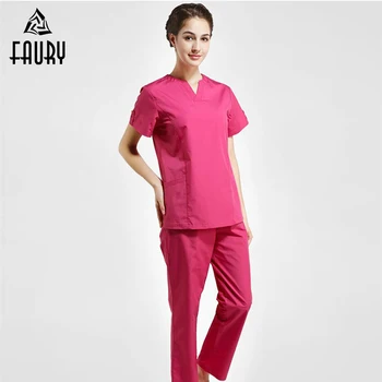 

New Nurse Uniforms Women Medical Scrub Sets Clothing Short Sleeves Surgical Gowns Dental Beauty Oral Pet Doctor Fmale Split Suit