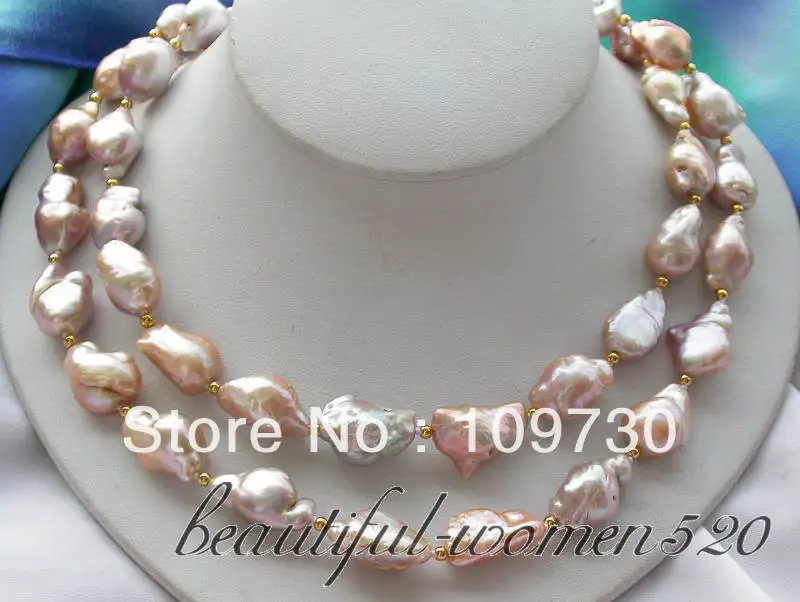 

Jewelry 00824 34" 20Mm pink purple baroque keshi reborn pearl necklace