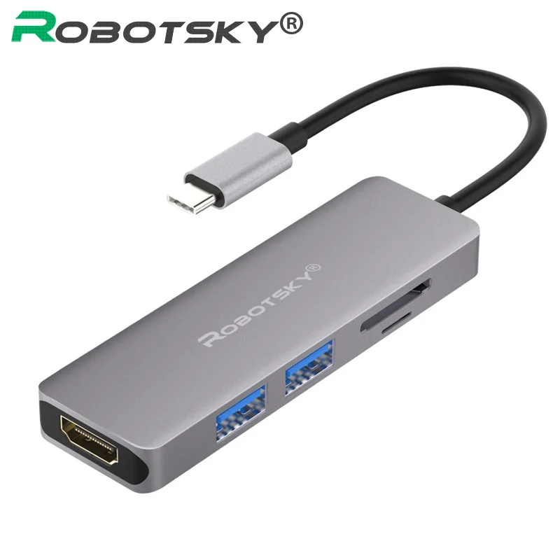 

Robotsky 3 in 1 Type C Convertet Cable Male to HDMI+USB 3.0+SD/TF Adapter Cable for Macbook Huawei Matebook Samsung Xiaomi