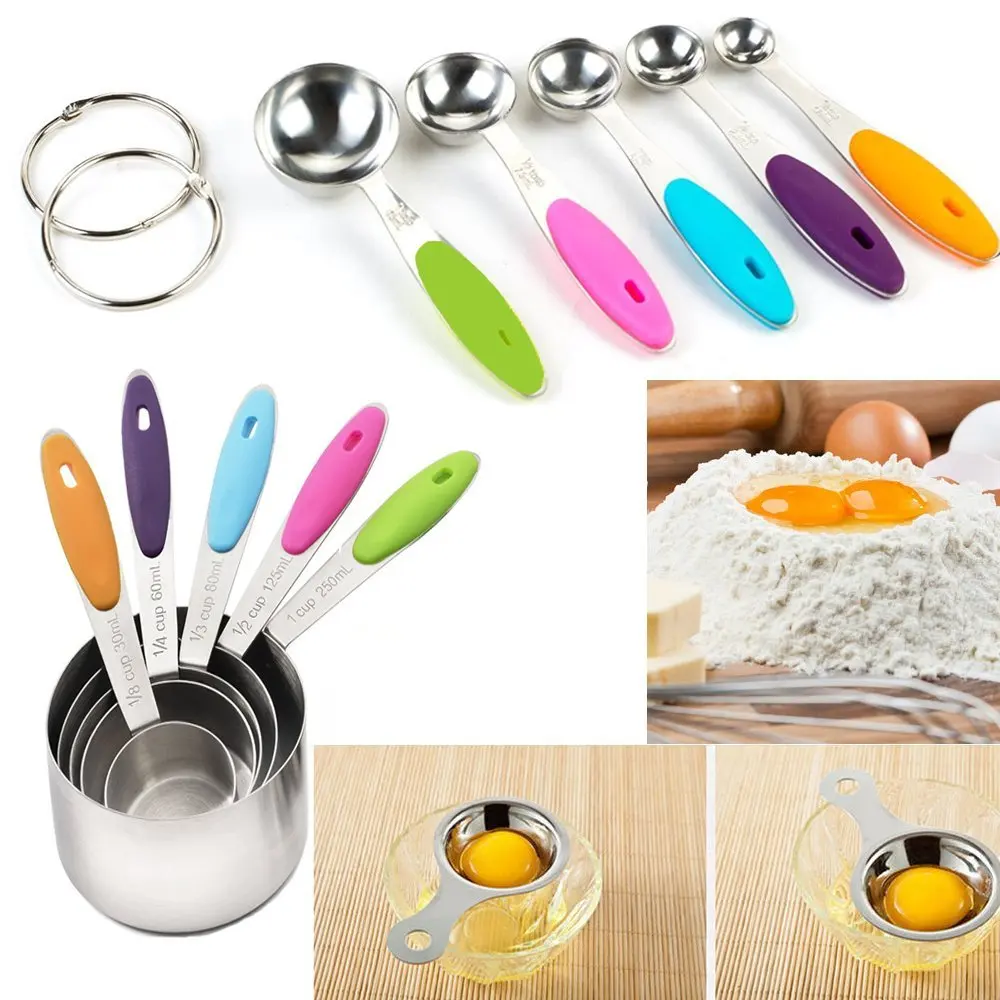 Free Shipping Measuring Cups and Spoons Stackable Set 10 Pieces. Professional Metal Cookware Tools to Measure Liquid Dry | Дом и сад