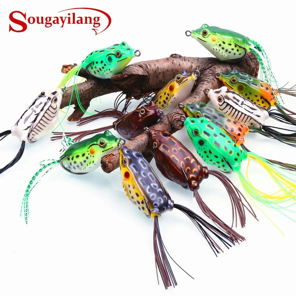 

Sougayilang 2Pcs Hollow Frog Fishing Lures Soft Topwater Baits for Bass Snakehead Saltwater Freshwater Fishing