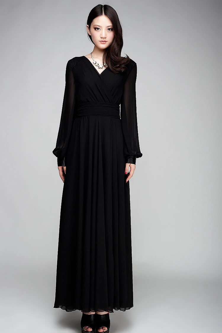 black maxi chiffon dress