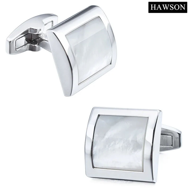 HAWSON-마더 오브 펄 커프스 단추, 패션 스퀘어 프렌치 드레스 셔츠 액세서리, 남성용 웨딩 비즈니스용 절묘한 선물