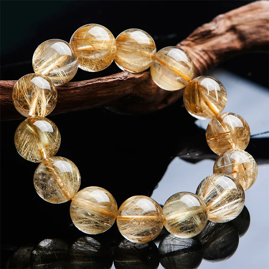 16mm Brazil Natural Golden Rutilated Quartz Bracelets Women men ...