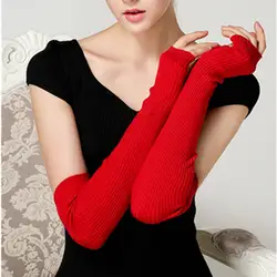 Хорошее качество Для женщин Вязание шерстяной рукав 40 см/50 см/60 см длинные вязаные варежки перчатки без пальцев зима подогреватели руку