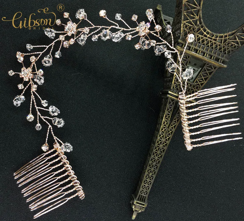 

Popular Color Rose Gold Crystal Wedding Hair Comb Bridal Rhinestone Side Comb Wedding Dress Jewellery Fashion Hair Comb