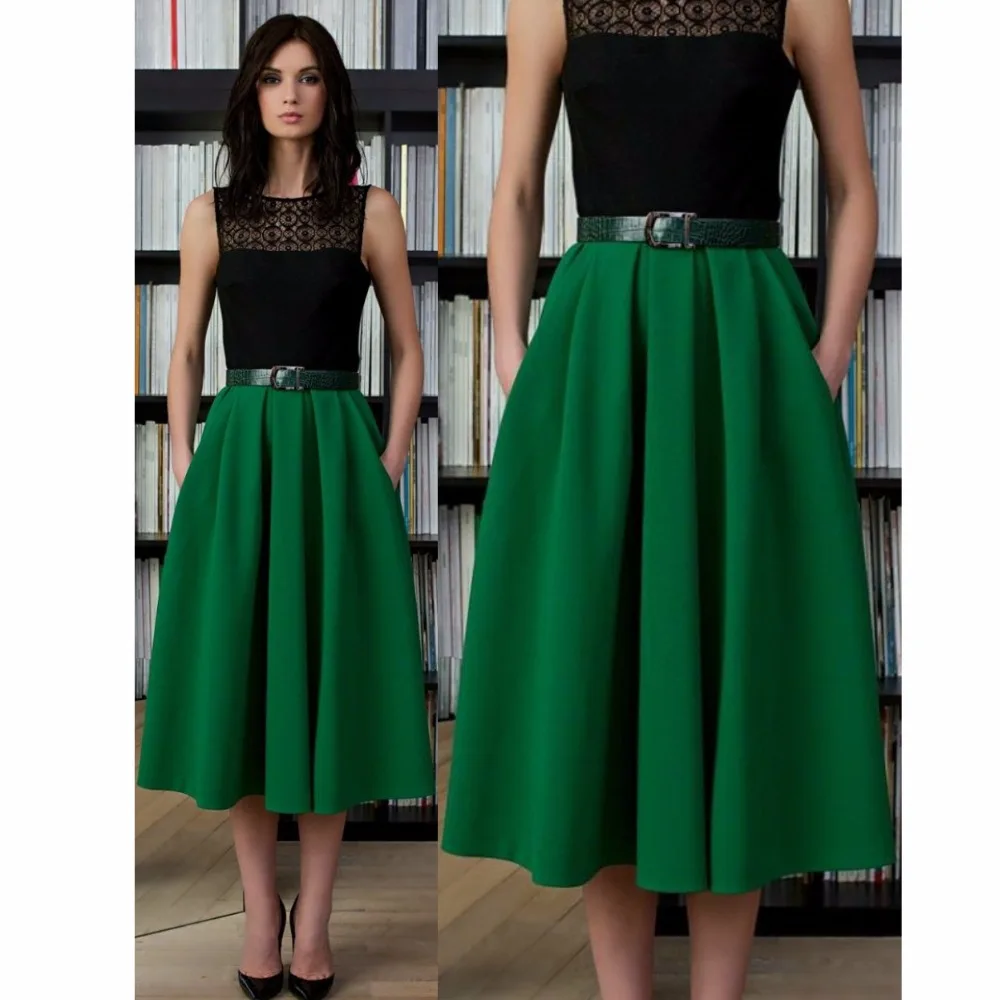 Офисные женские атласные юбки зеленого цвета длиной до середины икры с карманами, модная юбка на заказ, Женская юбка на молнии для взрослых