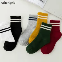Arherigele/женские носки в полоску; забавные носки унисекс; хлопковые удобные носки для школьниц в Корейском стиле; Meias; 3 пары = 6 шт