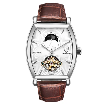 

TEVISE Luxury Genuine Leather Self-Wind Man Watch Automatic Mechanical Men Watches Waterproof Moon Phase Casual Wristwatch