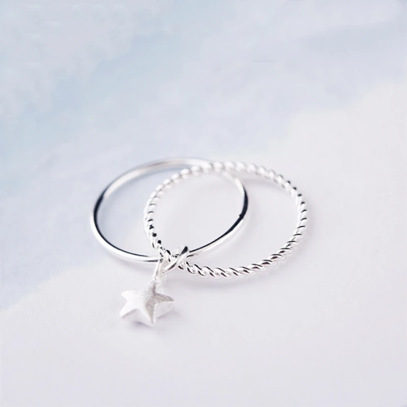 

WYEAIIR Double-layered Stars Simple Versatile Fashion Cute Sweet 925 Sterling Silver Female Resizable Opening Rings