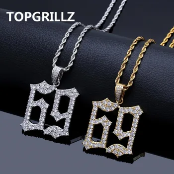 

TOPGRILLZ Fashion 69 Saw Letters Pendant Necklace Iced Out Cubic Zircon Hip Hop Gold Silver Color Men Women Charms Chain Jewelry