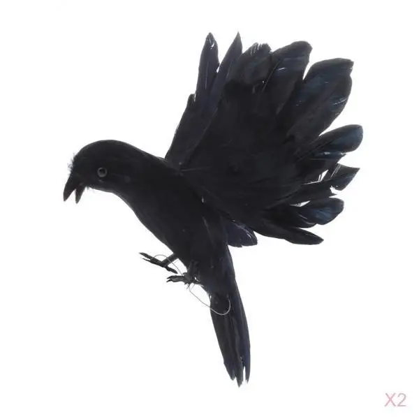 2pcs Artificial Flying Crow Realistic Sculpture Garden Outdoor Landscape Decor