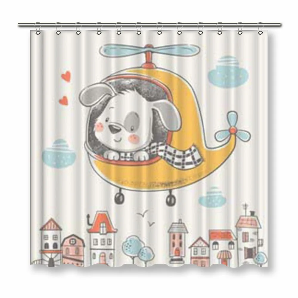 

VIXM Cute Puppy Shower Curtains Helicopter Cartoon Waterproof Polyester Fabric Bathroom Curtains For Home Decor