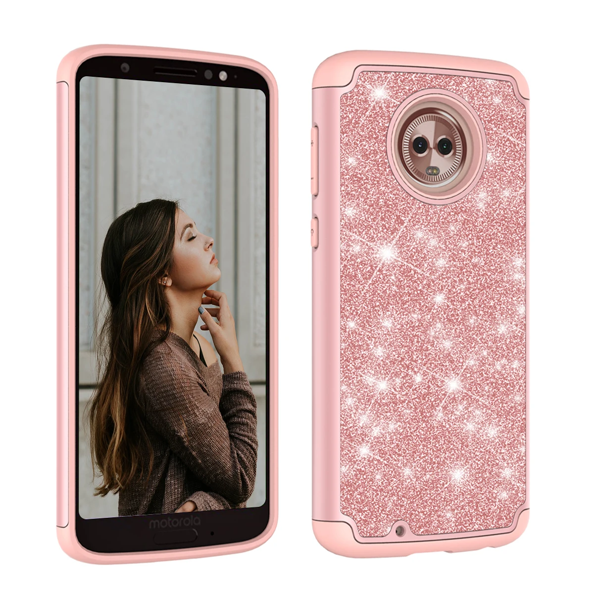 

Luxury Case For Moto E4 US Version E5 Play Cover 2 in 1 Glitter Bling Shockproof PC Silicone Hard Cover For Moto G6 Play Case