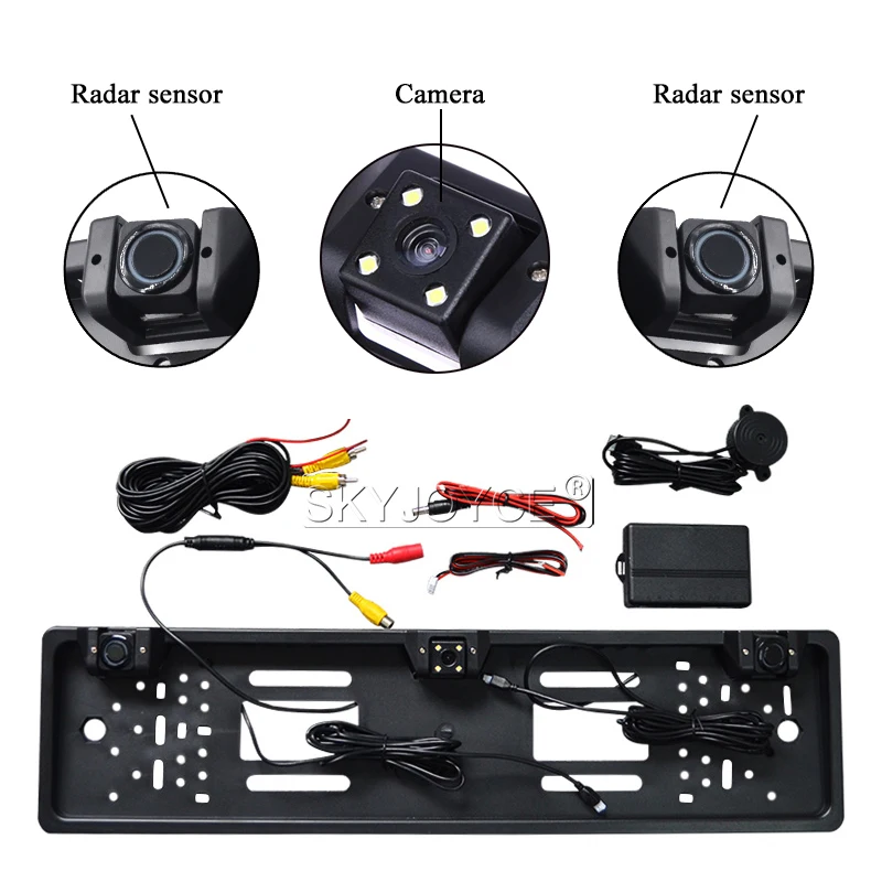 SKYJOYCE HD Rear view camera 4LED Universal European License Plate Frame Car Camera backup reverse camera with 2 parking sensor (11)