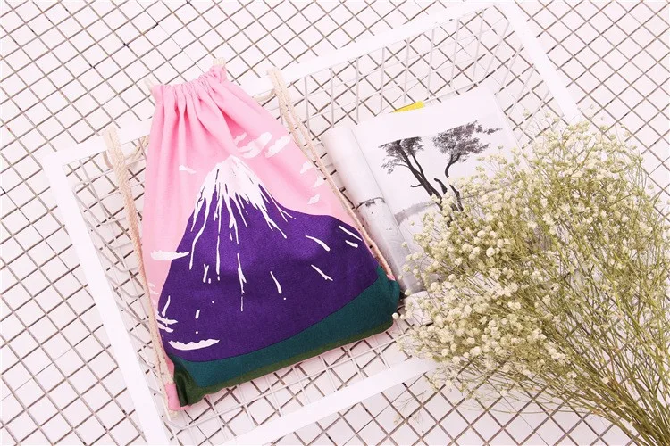 TANGIMP Mount Fuji Печать Drawstring рюкзаки для женщин девочек плеча холщовые пляжные сумки маленькие путешествия ведро хранения розовые сумки