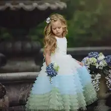 Бальное платье с круглым вырезом, Тюлевое платье с цветочным узором для девочек с аппликацией, платье для первого причастия, без рукавов, индивидуальный заказ, HW2164