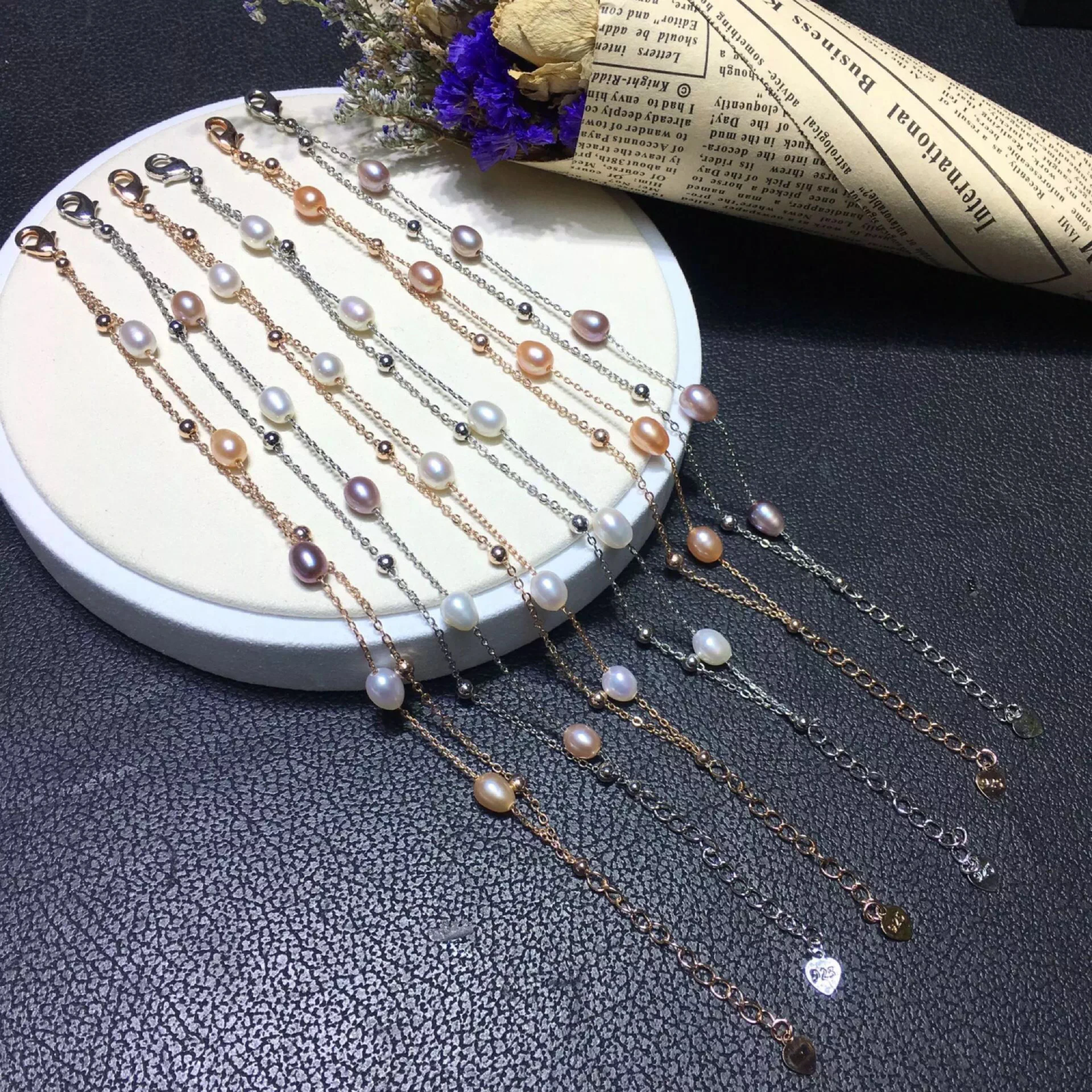 Новое поступление два ряда натуральный пресноводный жемчуг браслет классический браслет модные ювелирные изделия, 10 шт./партия