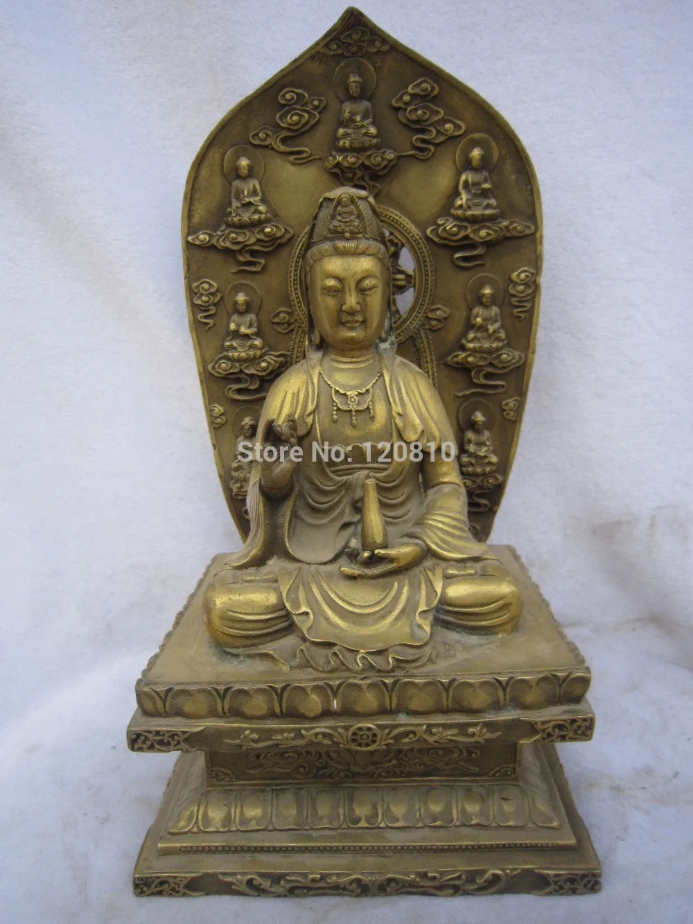 

13" Chinese Bronze Kwan-yin Guanyin Hold Vase Seaten Shakyamuni Buddha Statue