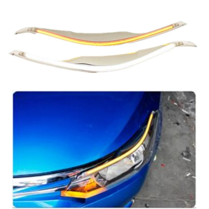 2pcs Car Headlight Decoration Yellow Turn Signal 12v Led Running Light Fit For Toyota Vios 2014