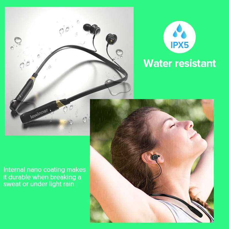 Lewinner J16 Bluetooth наушники Встроенный микрофон Беспроводной легкий шейным спортивные