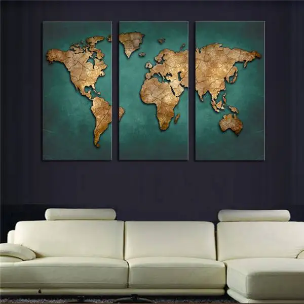 

Unframed 3 Panel Map Wall Art Picture Modern Painting Canvas Home Decoration Living Room Canvas Print-Large Canvas Art Canvas