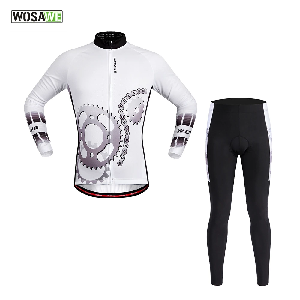 

WOSAWE Men's Long Sleeve Cycling Jersey Sets Breathable Gel Padded MTB Tights Sportswear for Summer Cycling Clothings