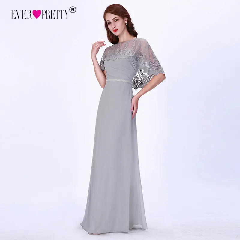 

Grey Evening Dresses Long 2019 Ever Pretty EZ07612GY Lace Half Sleeve Chiffon Formal Party Dresses Women Elegant Evening Gowns