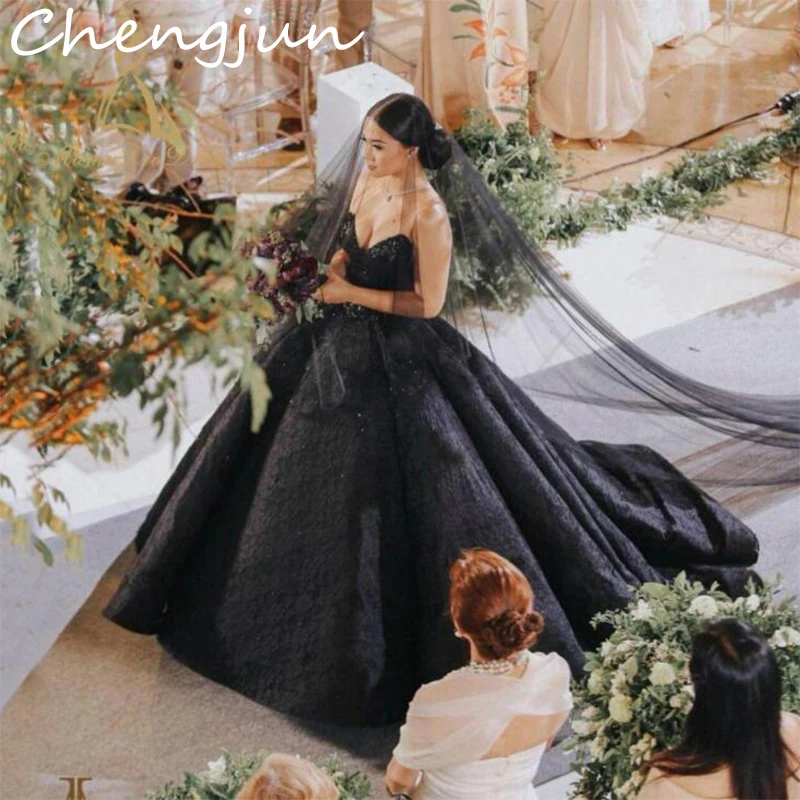 

Chengjun Custom Sweetheart Vintage Lace Black Ball Gown Gothic Wedding Dress