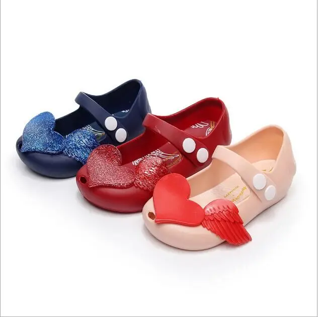 

2019 Newest Girls Sandals Flash Diamond Love Wings Jelly Soft-Soled Sandals Children Girl Leather Sandals Girl's Shoes