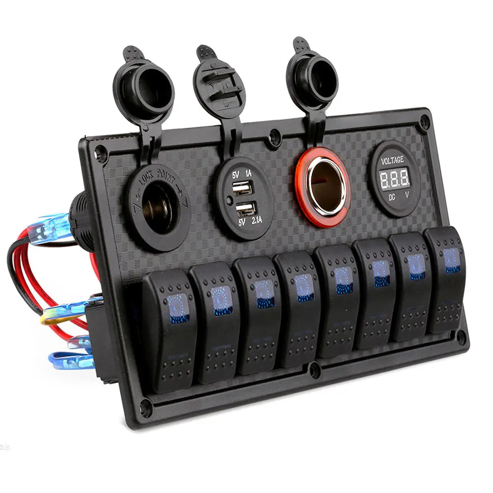 

New Waterproof 8 Gang Rocker Switch Panel 12V/24V Breaker Voltmeter For Car Marine Boat CSL2017