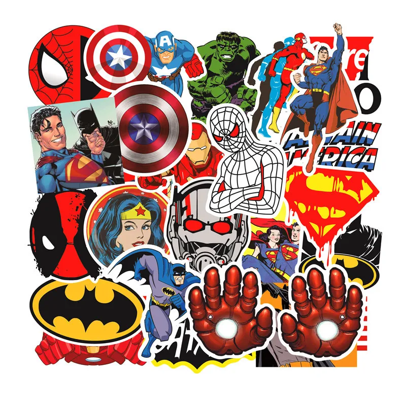 

50PCS Anime Super Hero Stickers Marvel DC Suitcase Trolley Case Stickers Superman Batman Graffiti Sticker for Skateboard Luggage
