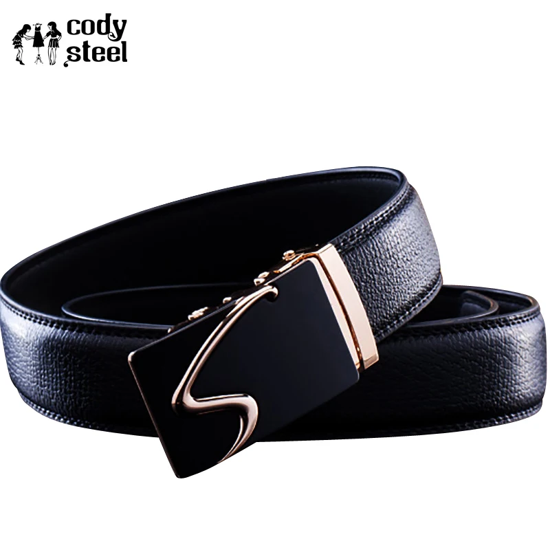 Cody Steel Brand Men Black Belts Automatic Buckle Casual Man PU Leather