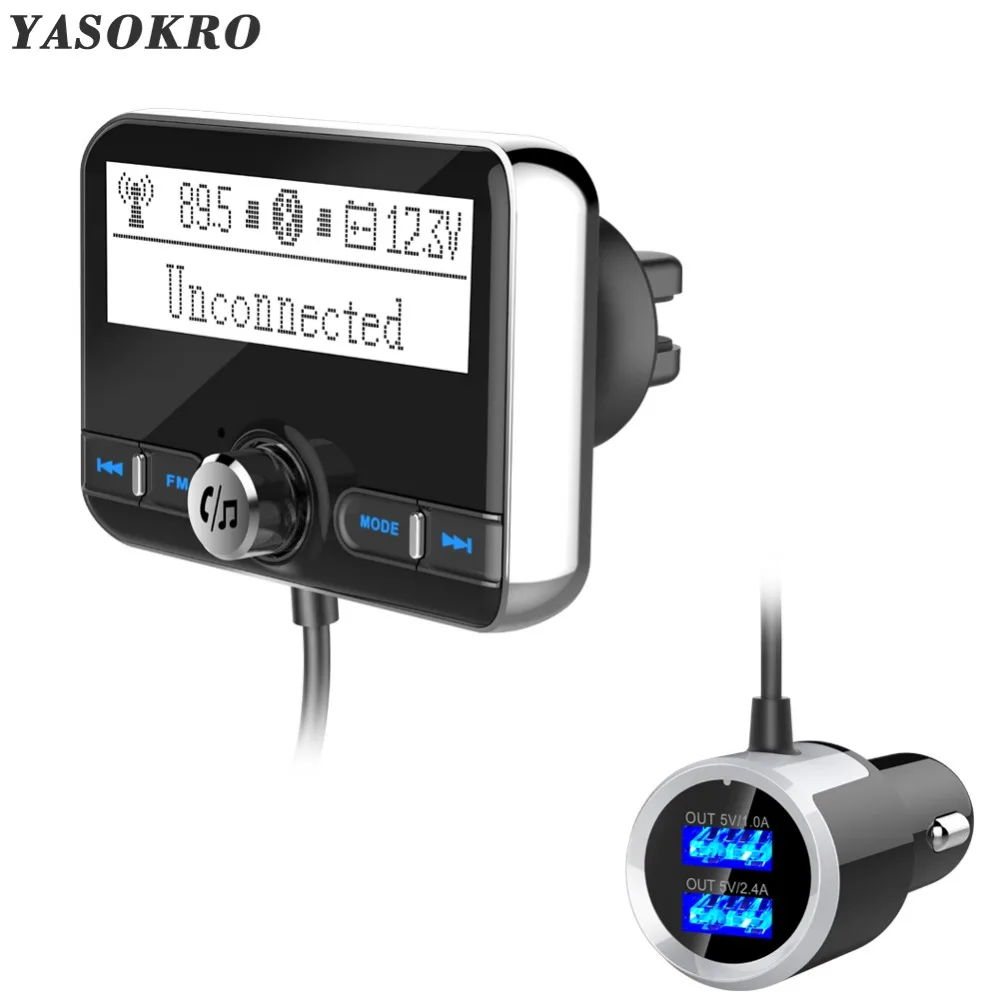 Bluetooth FM трансмиттер YASOKRO беспроводной Автомобильный модулятор mp3 плеер