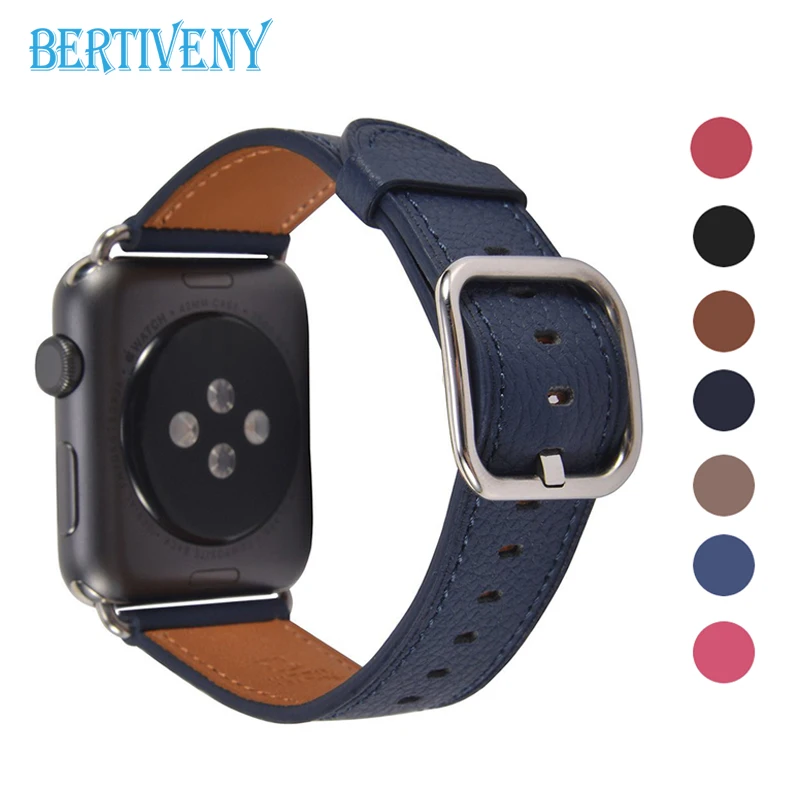 

Genuine Leather Bracelet Strap for Apple Watch band 42mm 38mm 44mm 40mm with Square Buckle Wristband for iwtach series 4 3 2 1
