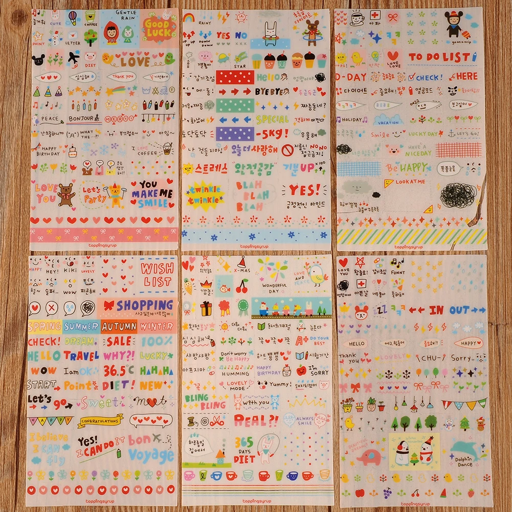 New Cute Lovely 6 Sheet Paper Stickers for Diary Scrapbook Book Wall Decor for decoration Cartoon