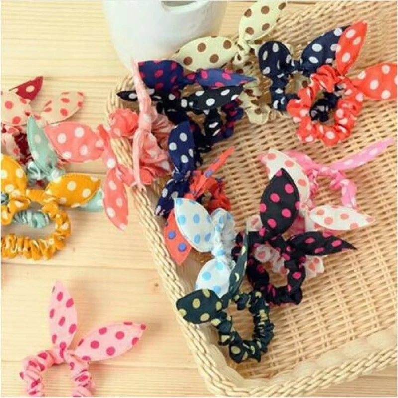 

17 Colors Random Sent 10 Pcs Kawaii Adorable Bunny Bowknot Headbands Rabbit Ears Dot Headwear Elastic Hair Rope T095