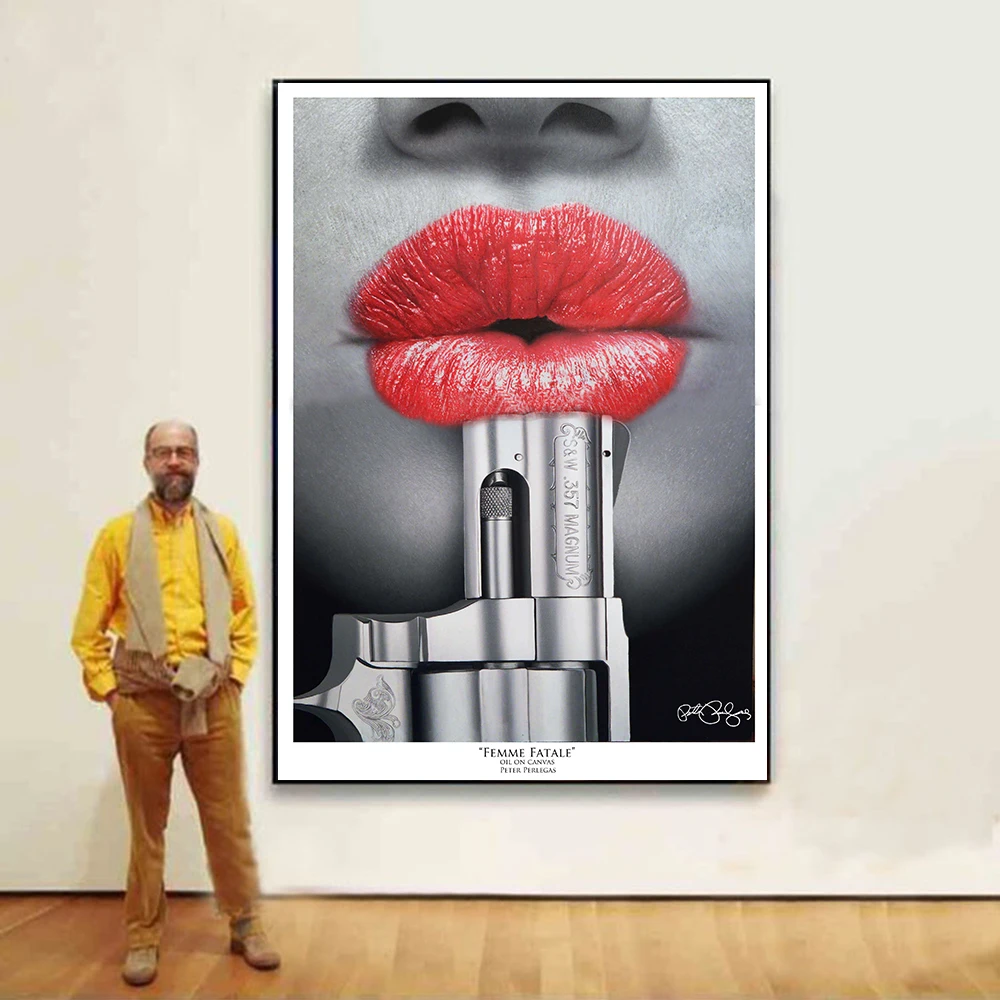 WANGART Цитата плакат женщина губы с пистолетом печать настенная живопись маслом на холсте Картина гостиная баридея креативное украшение дома