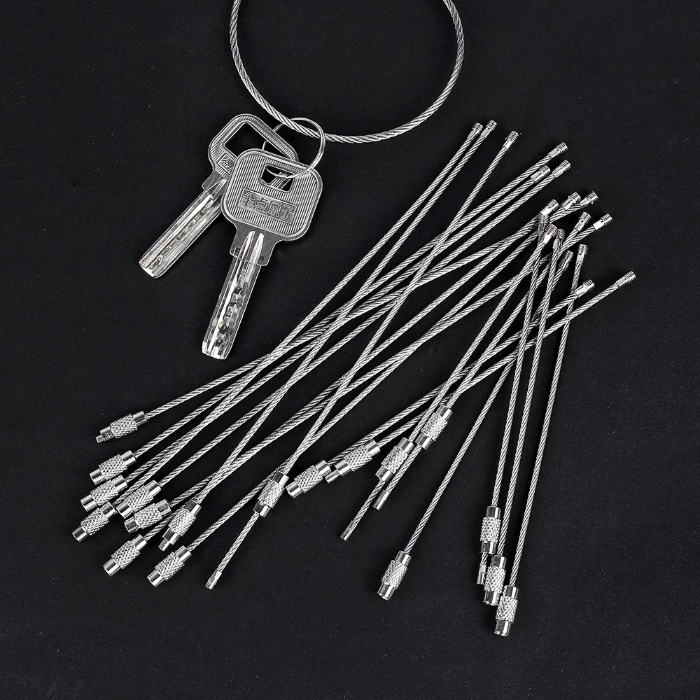

10Pcs EDC Stainless Steel Wire Keychain Ring Key Keyring Circle Rope Cable Loop Outdoor Camp Luggage Tag Screw Lock Gadget