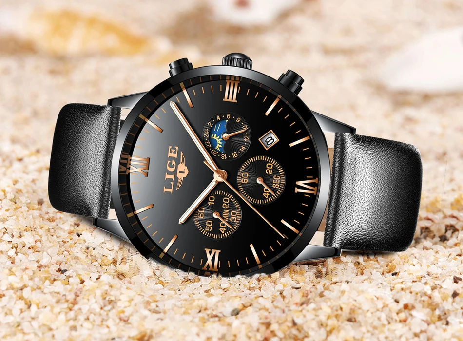 Мужские часы люксовый бренд LIGE многофункциональные мужские спортивные кварцевые часы мужские Водонепроницаемые кожаные деловые часы мужские наручные часы