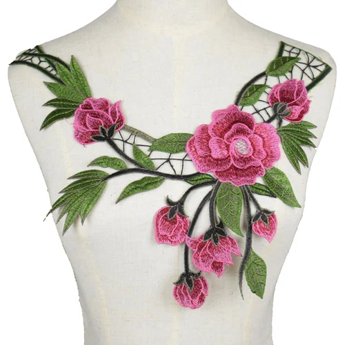 DIY Lace Embroidered Flower Neckline Collar Trim Clothes Sewing Applique Patch 