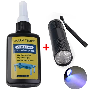 

50ml Super UV Glue + 9 LED Light Strength Adhesive for Curing Jewelry Nails Glass Phone Screen Plastic DIY Tool