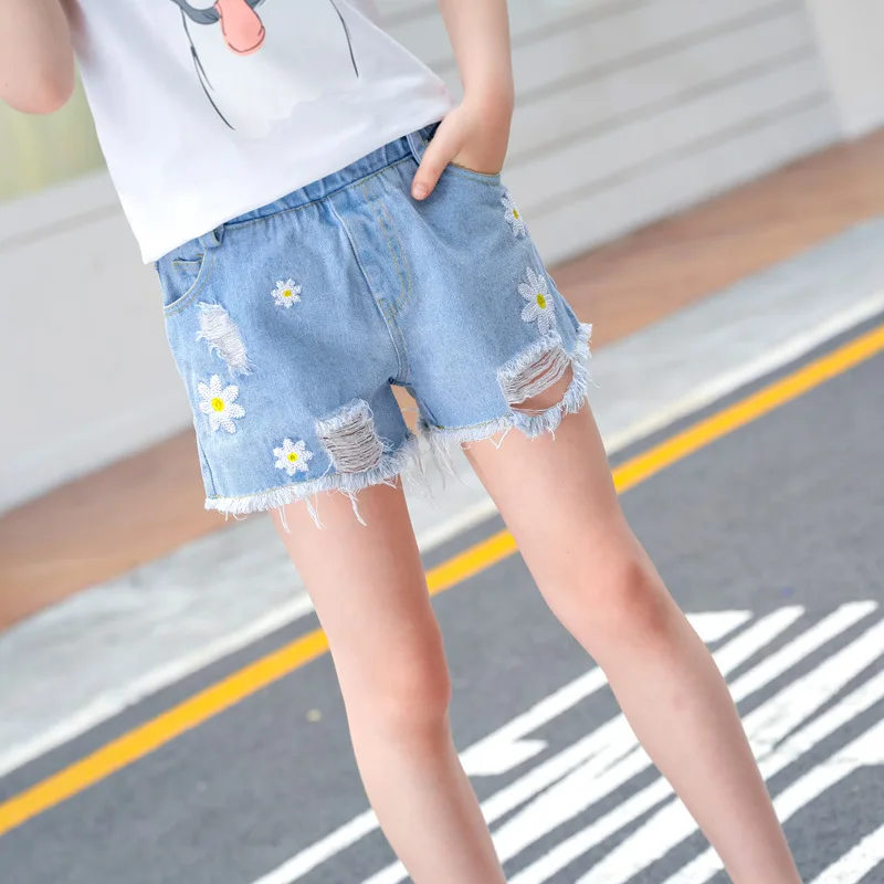 Baby girls shorts jeans summer 2018 embroidery cotton children's shorts kid denim shorts for