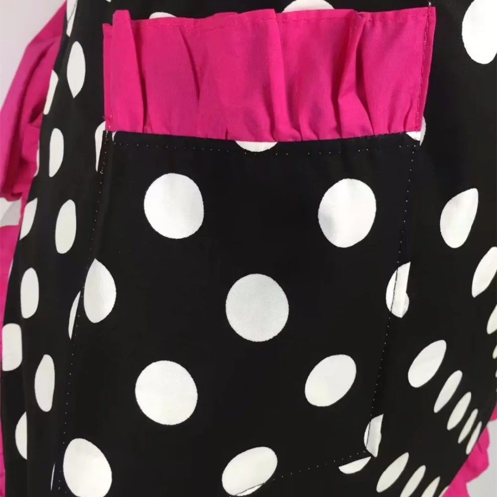 XiuMood New Fashion Sweetheart Adult Bibs Dots Cotton Fabric Kitchen Cooking Aprons Dress For Woman Waiter With Pocket