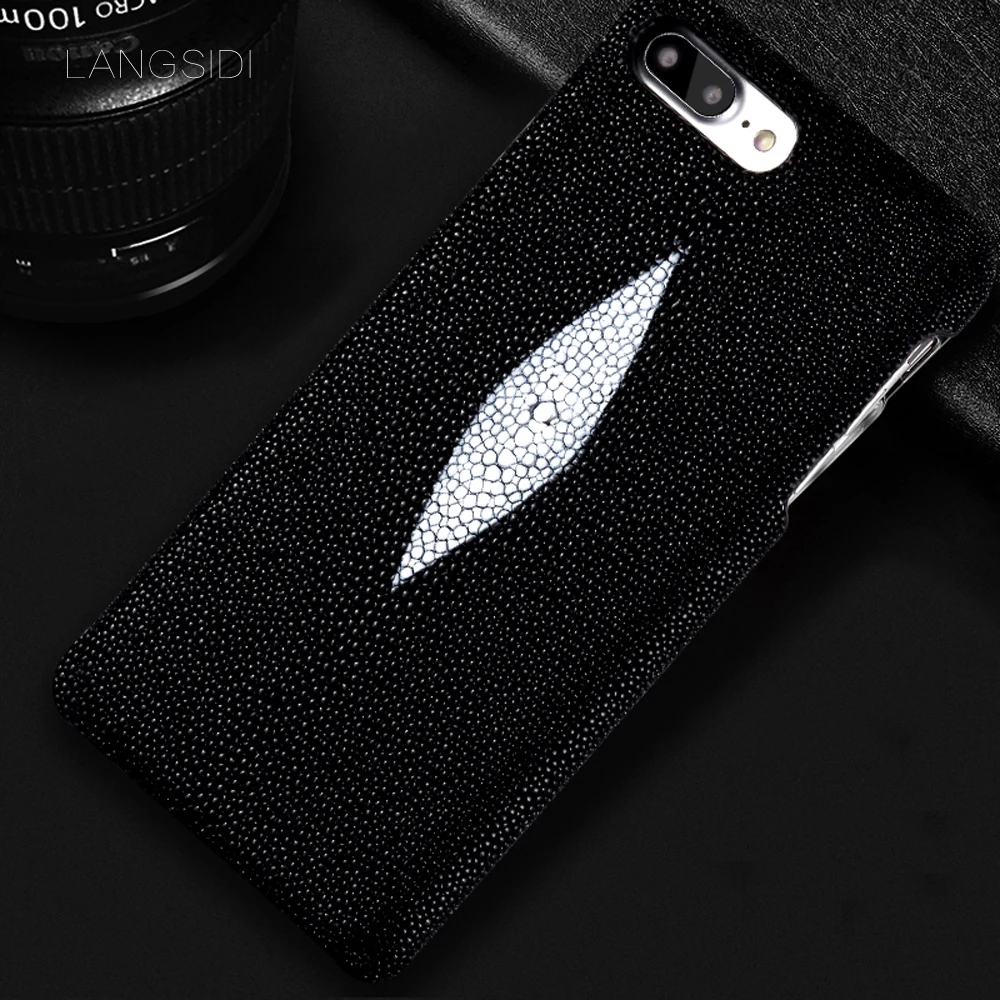 

LANGSIDI Luxury Stingray custom made for iphone X XR XS MAX case Pearl fish cover leather phone case for iphone 8plus 6 7 case